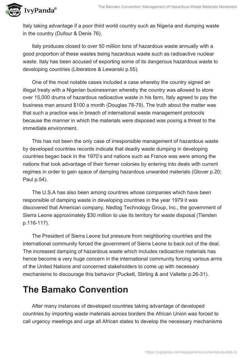 The Bamako Convention: Management of Hazardous Waste Materials Movement. Page 4