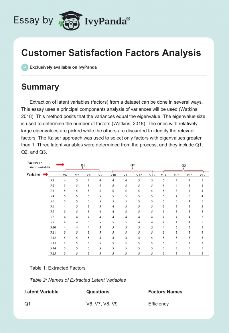 Customer Satisfaction Factors Analysis. Page 1
