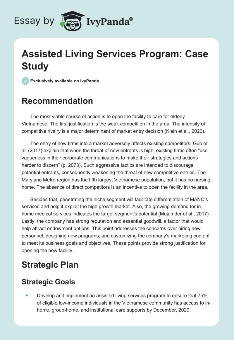 Assisted Living Services Program: Case Study. Page 1