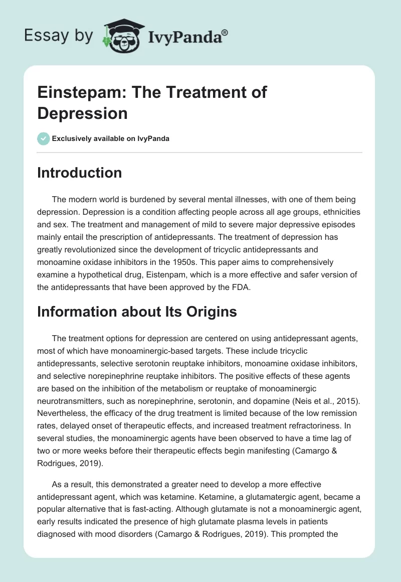 Einstepam: The Treatment of Depression. Page 1