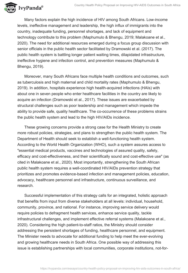 Country Health Policy Proposal on Improving HIV-AIDS Outcomes in South Africa. Page 3