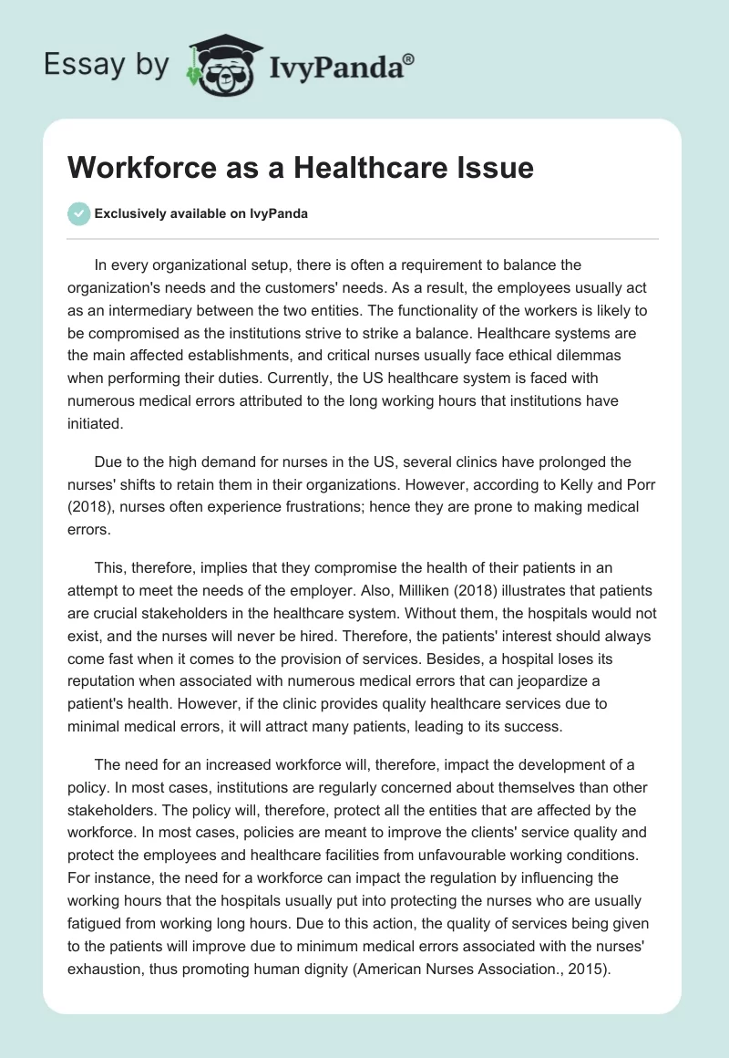 Workforce as a Healthcare Issue. Page 1