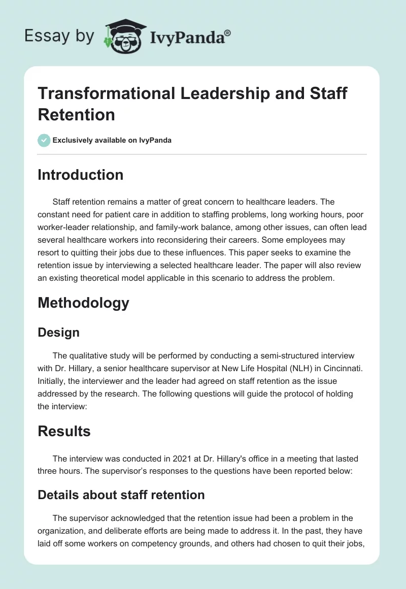 Transformational Leadership and Staff Retention. Page 1