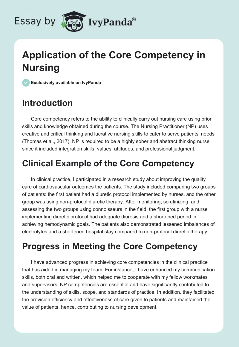 Application of the Core Competency in Nursing. Page 1