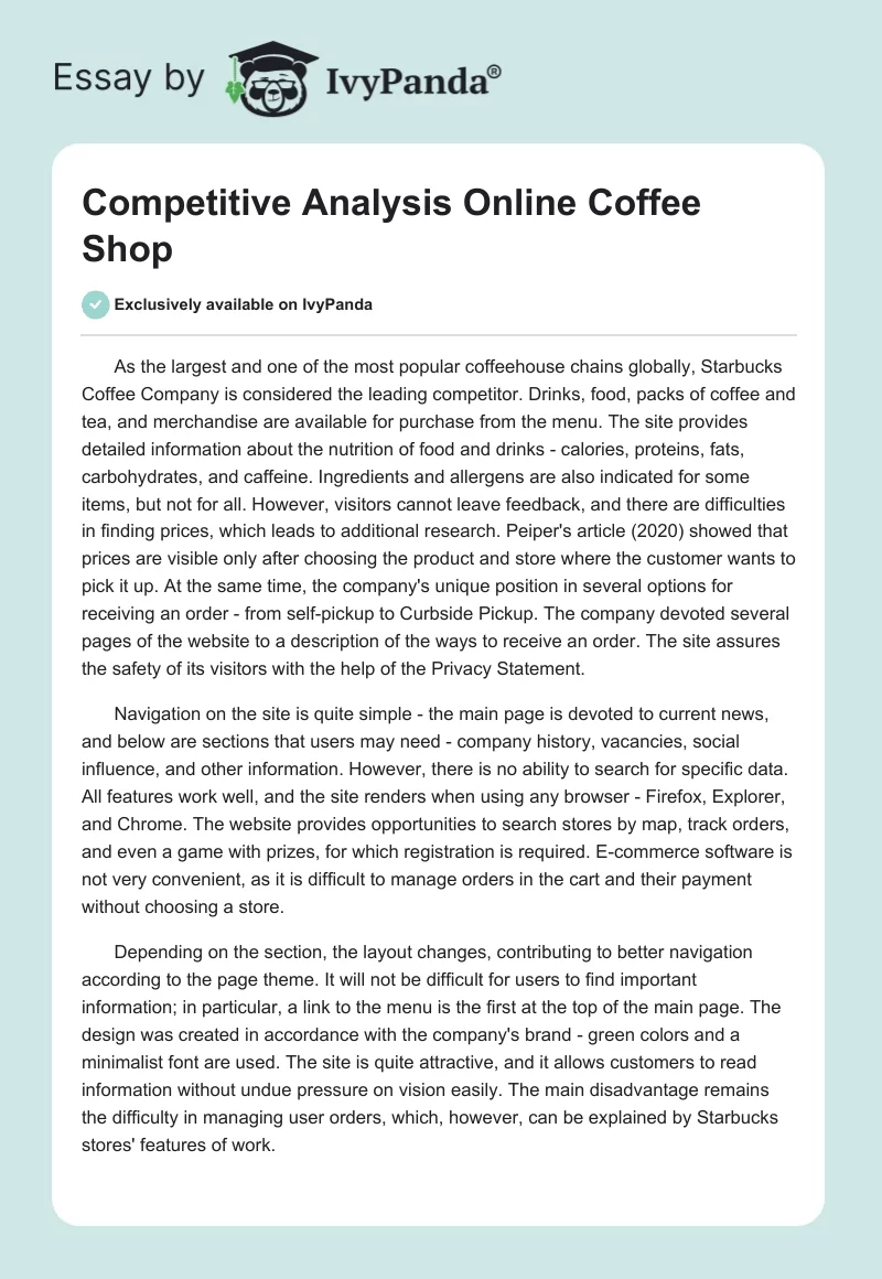Competitive Analysis Online Coffee Shop. Page 1