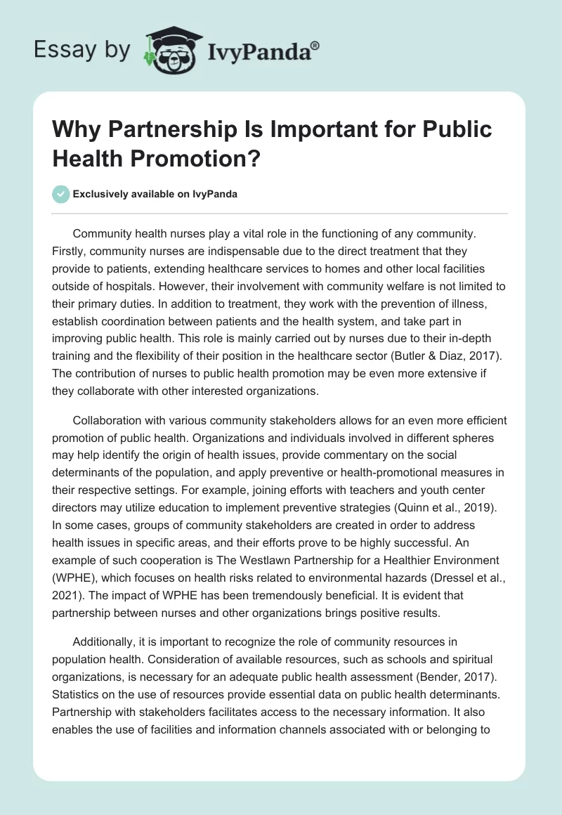 Why Partnership Is Important for Public Health Promotion?. Page 1