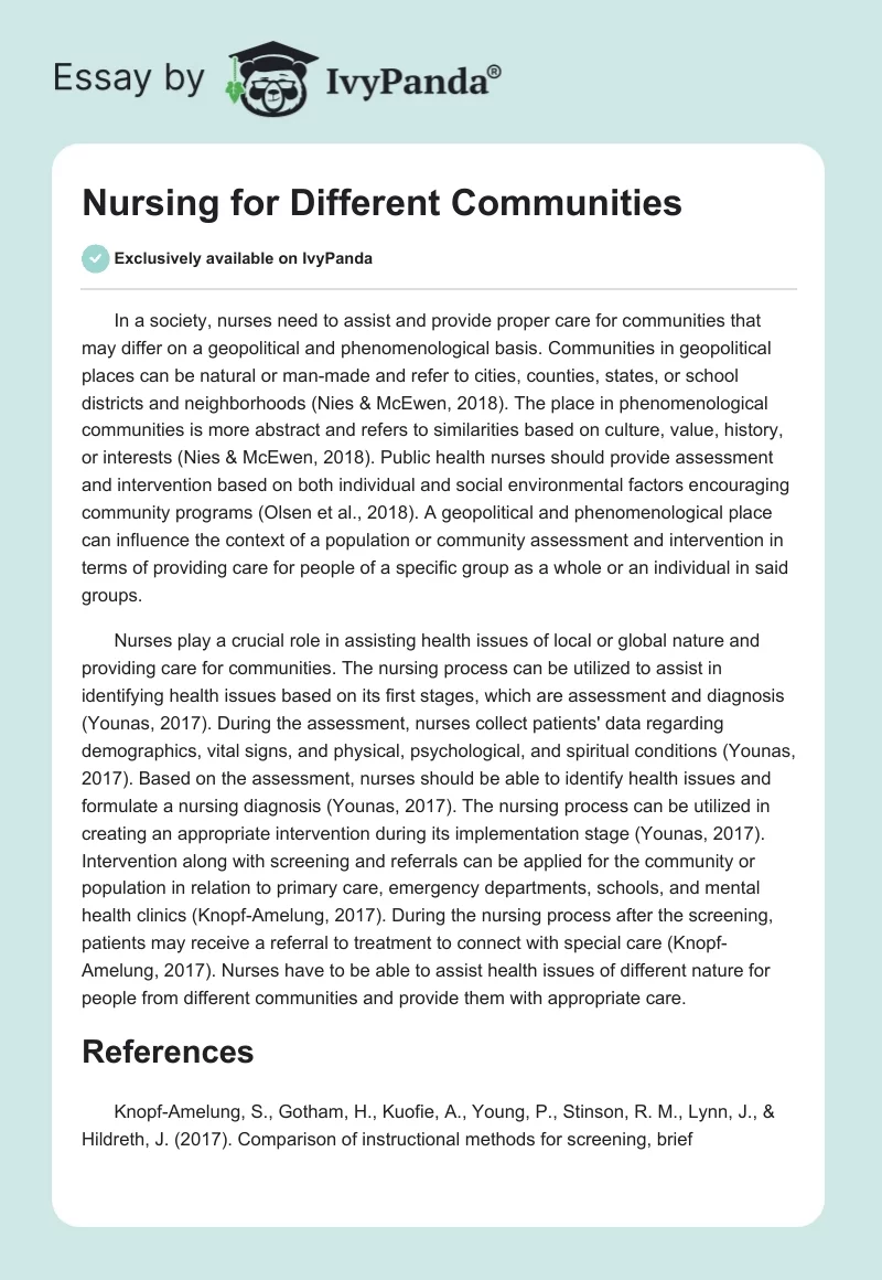 Nursing for Different Communities. Page 1