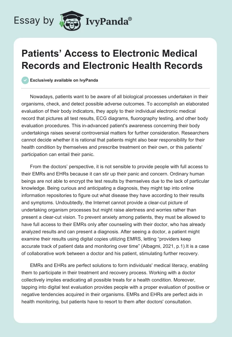 Patients’ Access to Electronic Medical Records and Electronic Health Records. Page 1