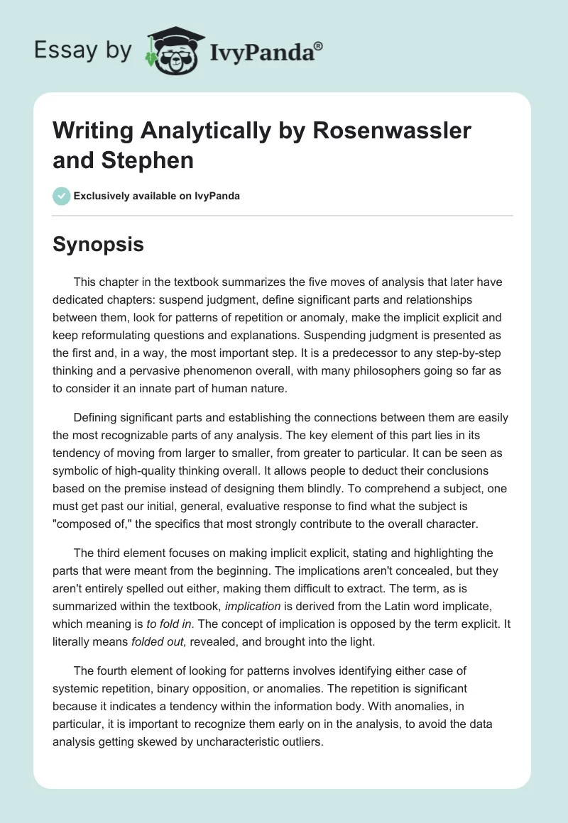 Writing Analytically by Rosenwassler and Stephen. Page 1
