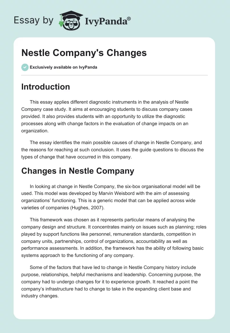 Nestle Company's Changes. Page 1