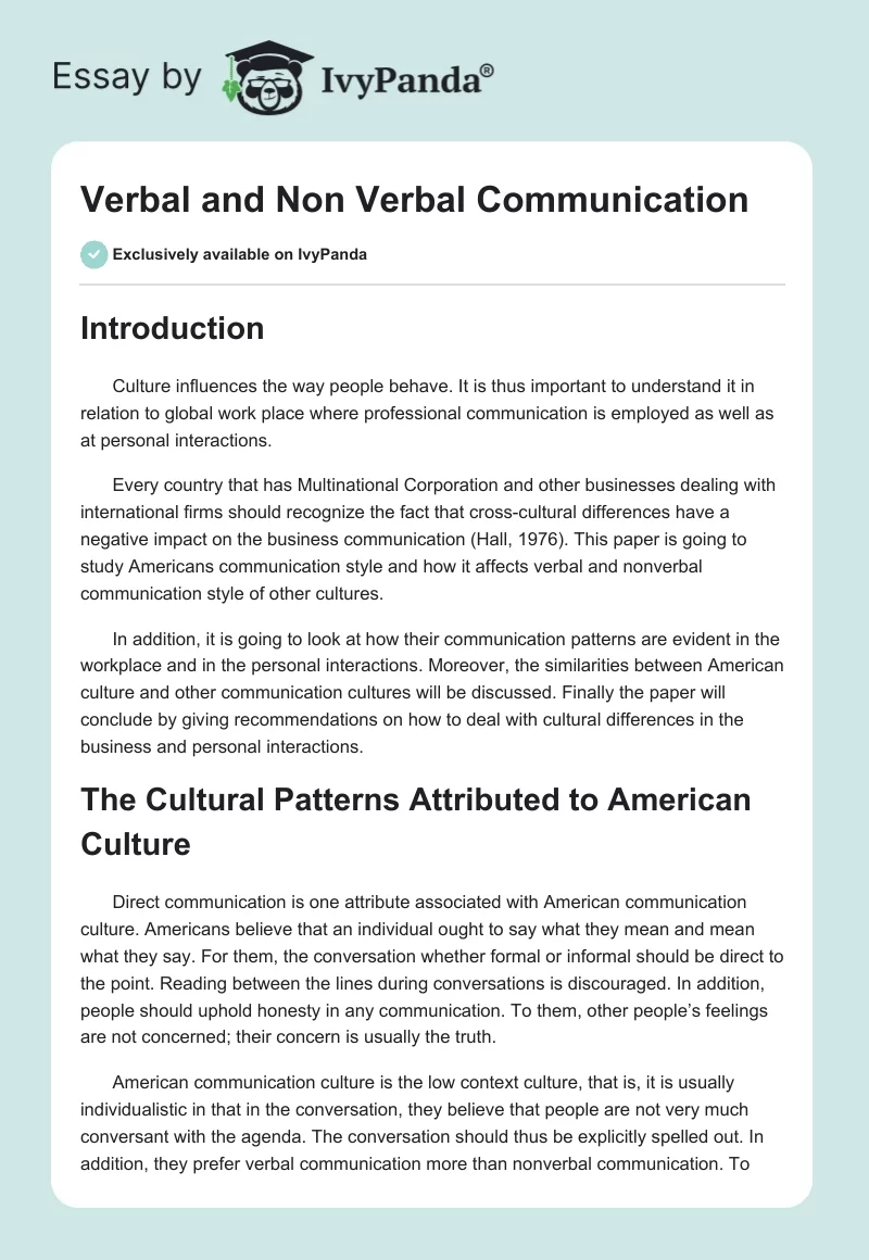 Verbal and Non Verbal Communication. Page 1