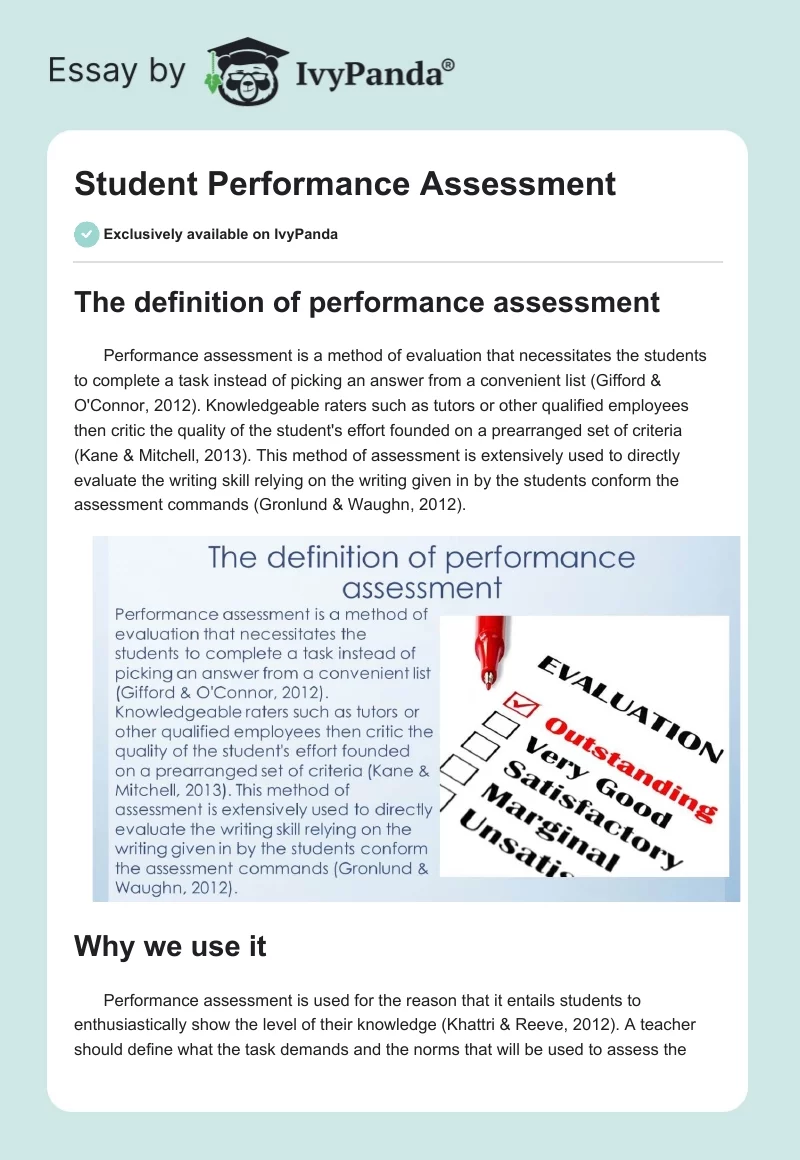 Student Performance Assessment. Page 1