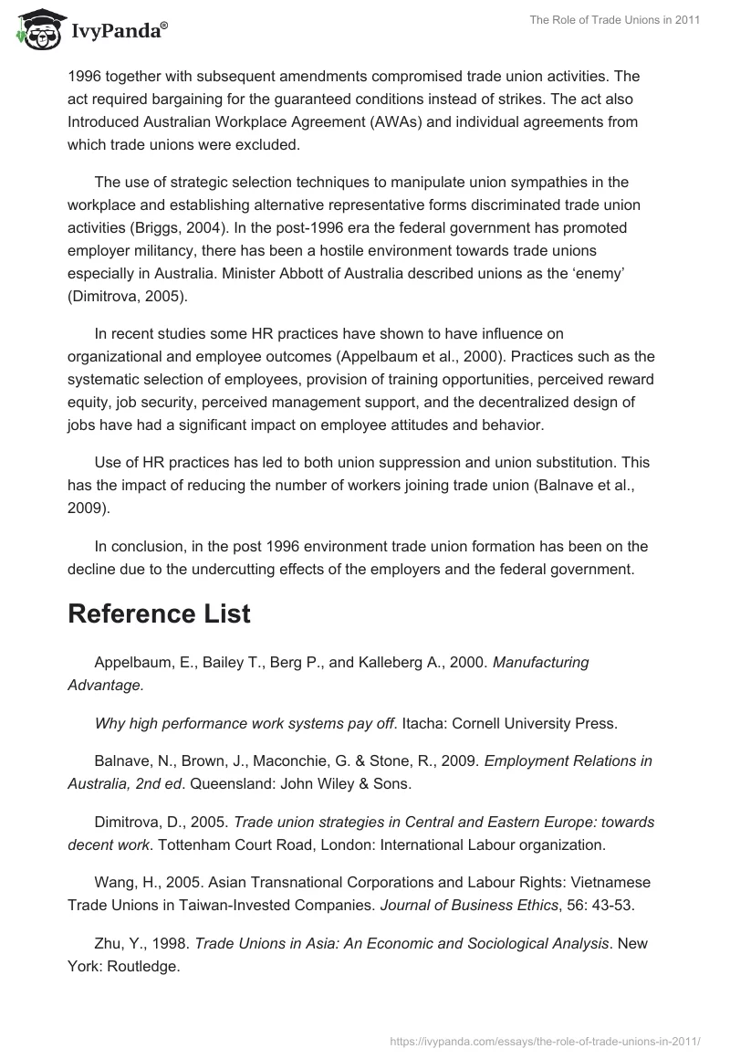 The Role of Trade Unions in 2011. Page 2