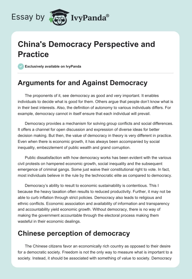 China's Democracy Perspective and Practice. Page 1