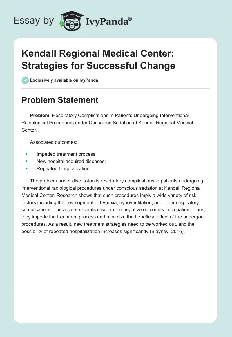 Kendall Regional Medical Center: Strategies for Successful Change. Page 1
