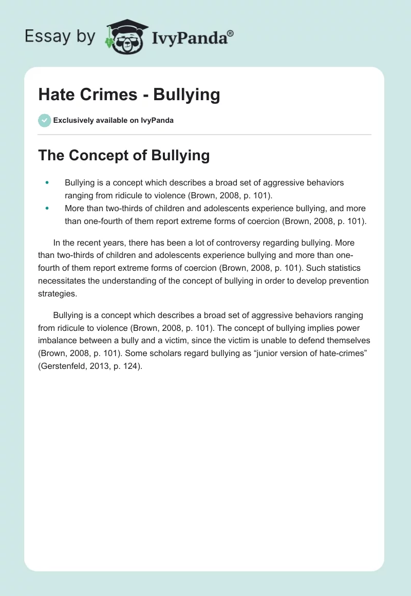 Hate Crimes - Bullying. Page 1