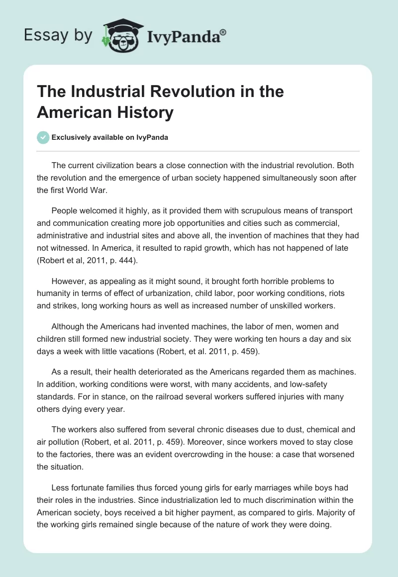 The Industrial Revolution in the American History. Page 1