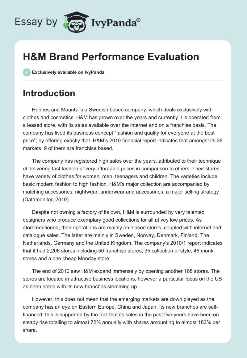 H&M Brand Performance Evaluation. Page 1