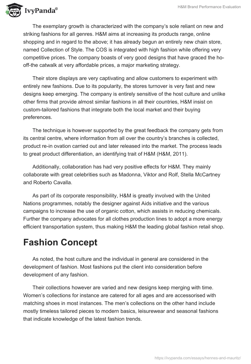 H&M Brand Performance Evaluation. Page 2