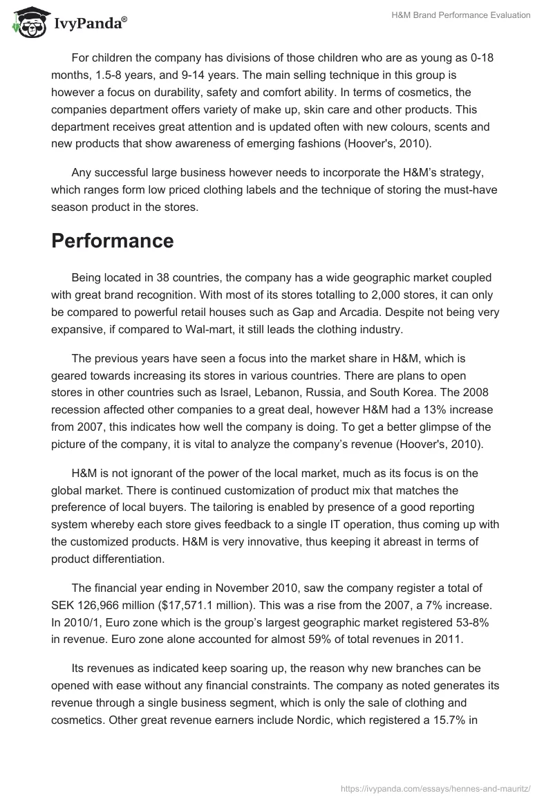H&M Brand Performance Evaluation. Page 3