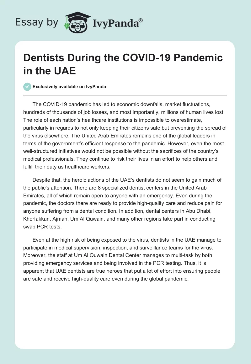 Dentists During the COVID-19 Pandemic in the UAE. Page 1