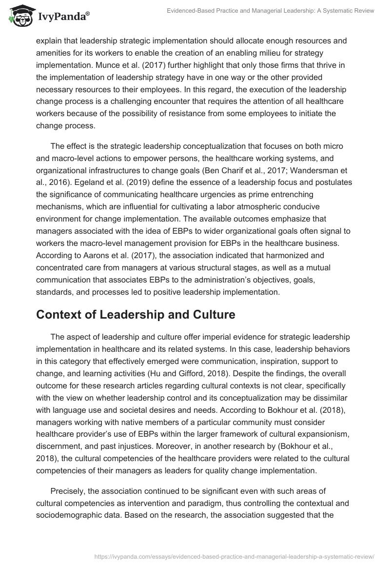 Evidenced-Based Practice and Managerial Leadership: A Systematic Review. Page 4