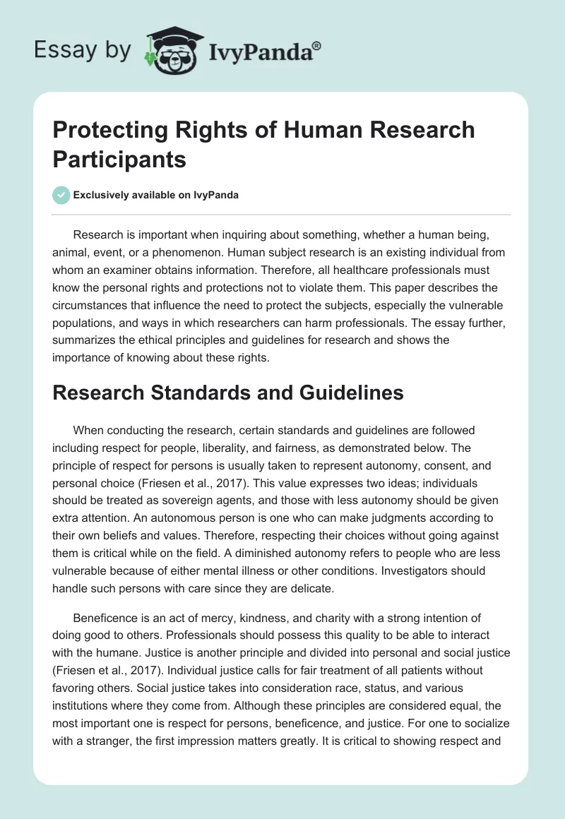 Protecting Rights of Human Research Participants. Page 1