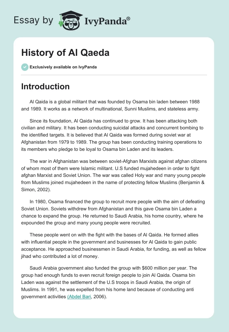 History of Al Qaeda. Page 1