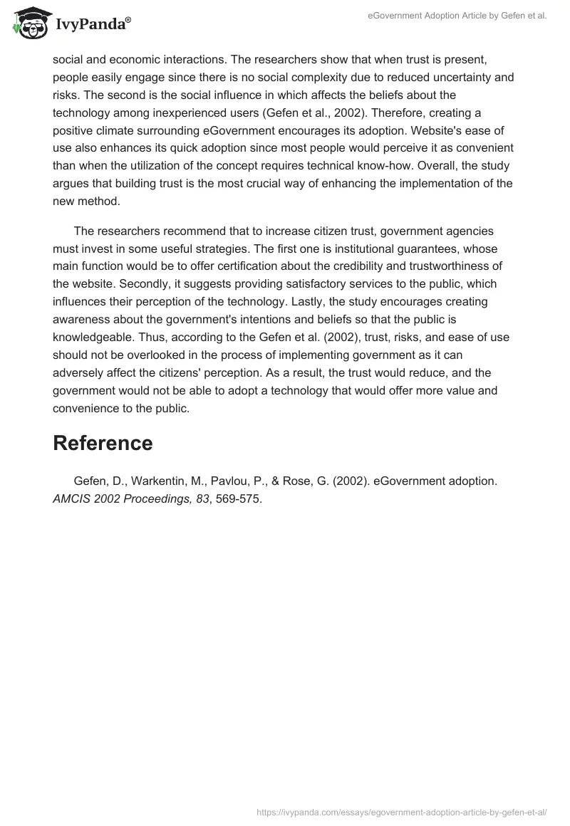 "eGovernment Adoption" Article by Gefen et al.. Page 2