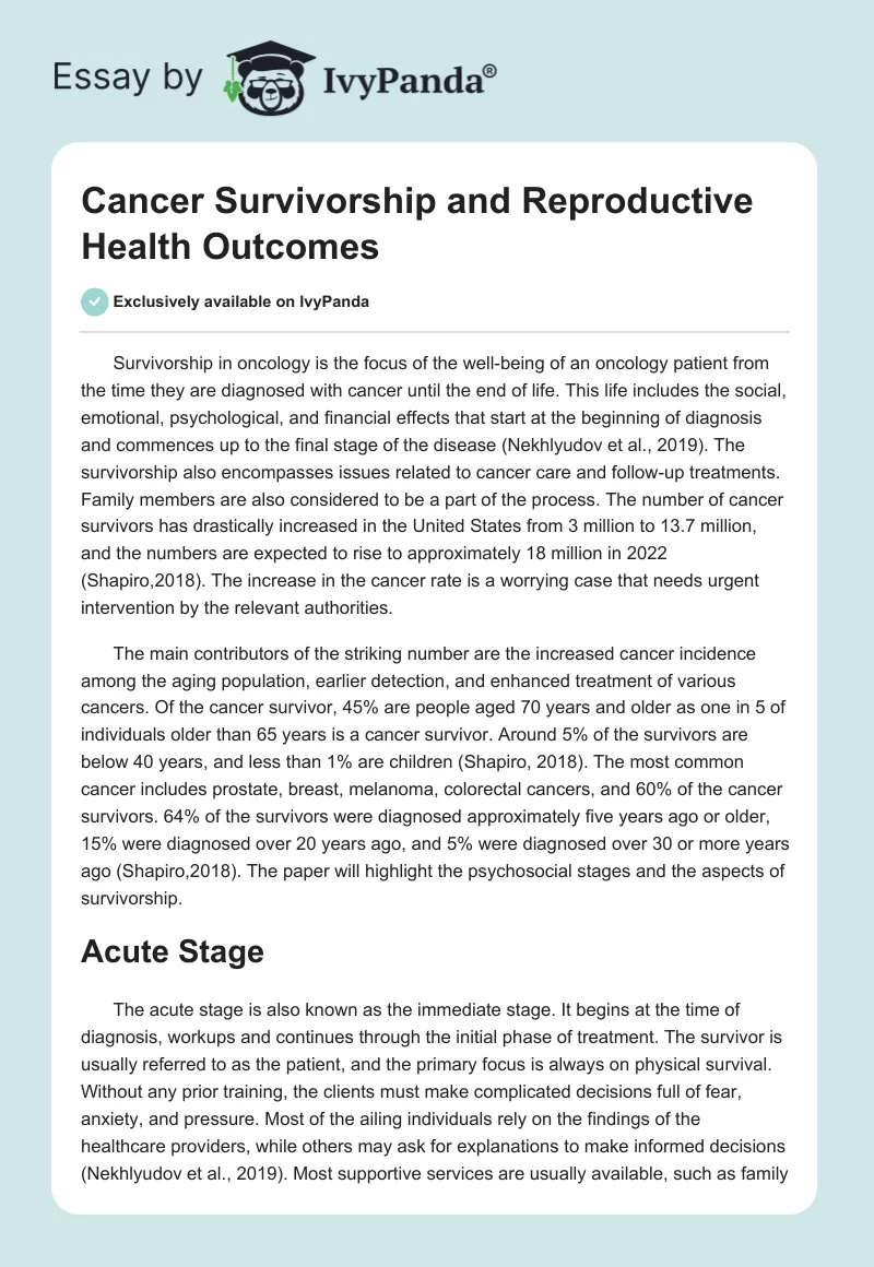 Cancer Survivorship and Reproductive Health Outcomes. Page 1