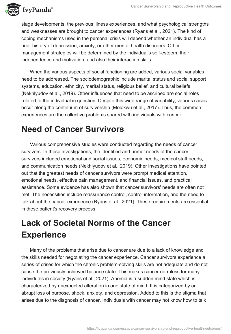 Cancer Survivorship and Reproductive Health Outcomes. Page 3