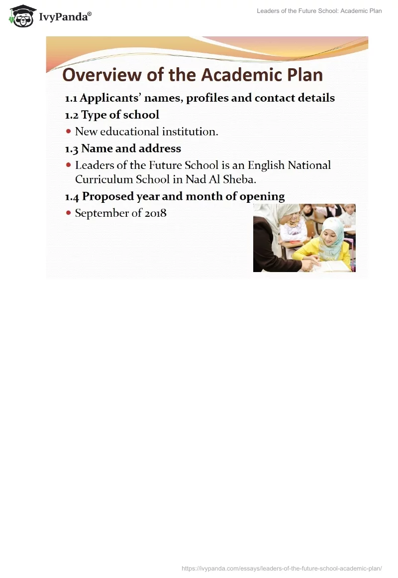 Leaders of the Future School: Academic Plan. Page 5