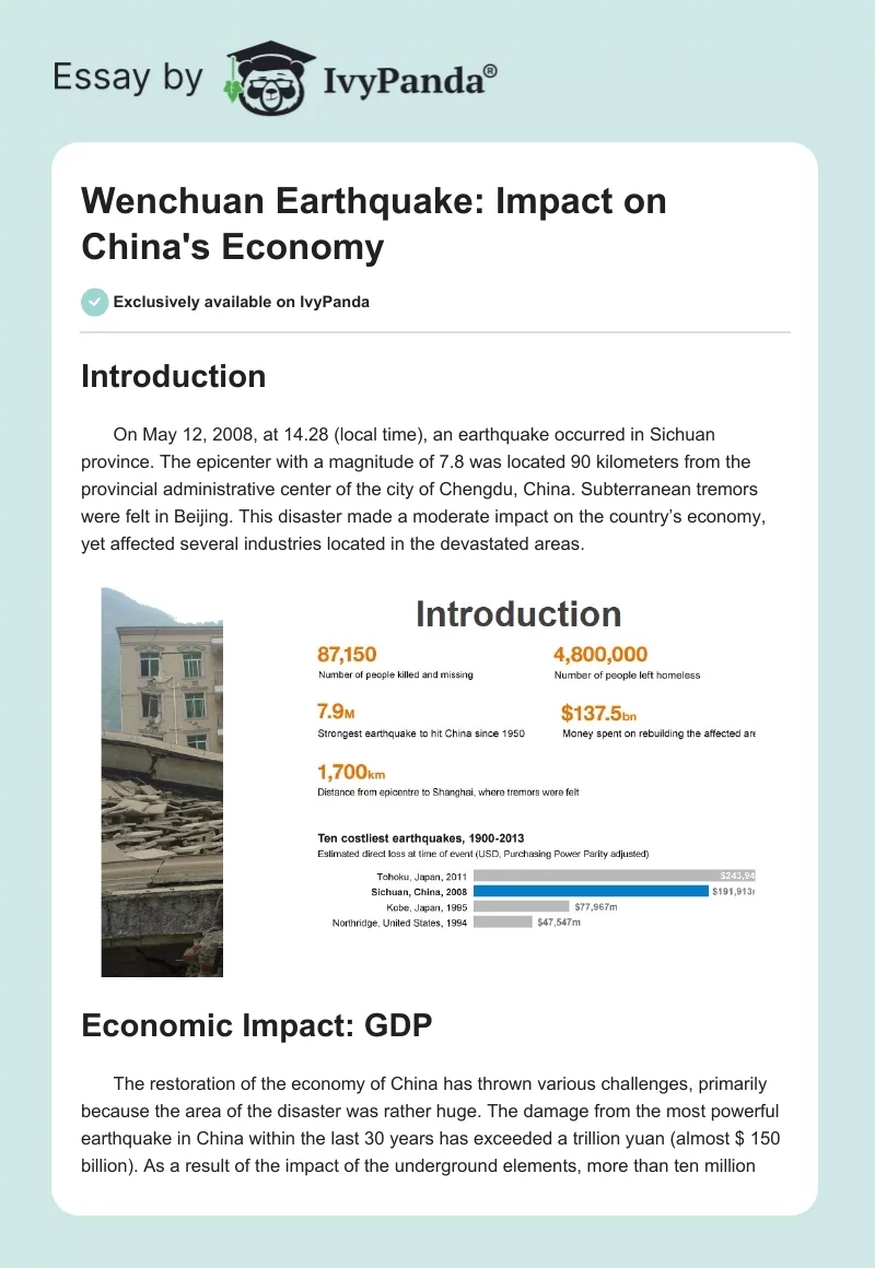 Wenchuan Earthquake: Impact on China's Economy. Page 1