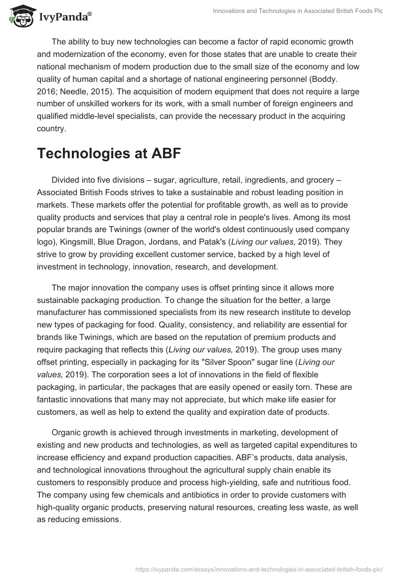 Innovations and Technologies in Associated British Foods Plc. Page 2