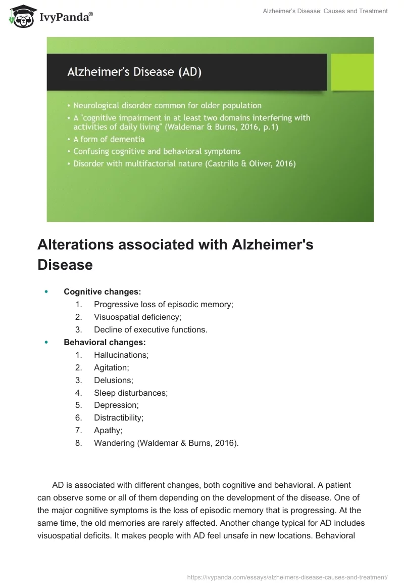 Alzheimer’s Disease: Causes and Treatment. Page 2