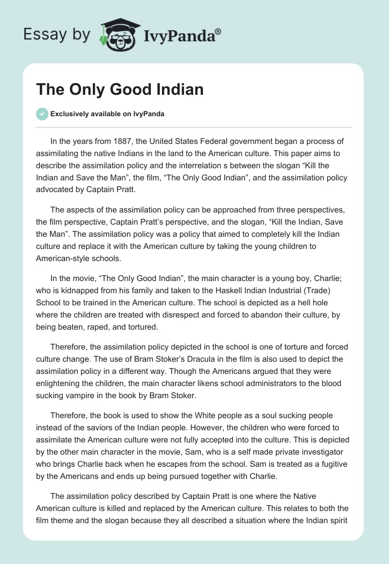 The Only Good Indian. Page 1