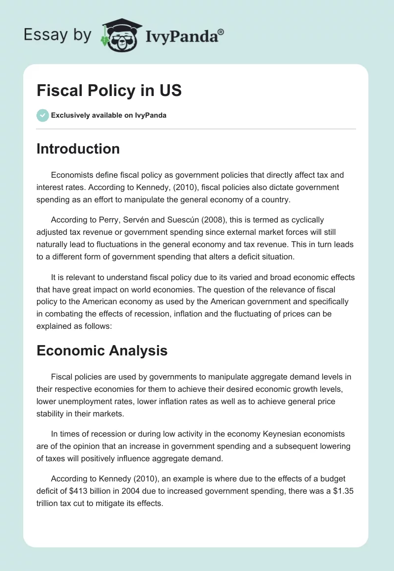 Fiscal Policy in US. Page 1