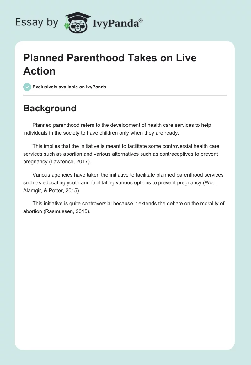 Planned Parenthood Takes on Live Action. Page 1