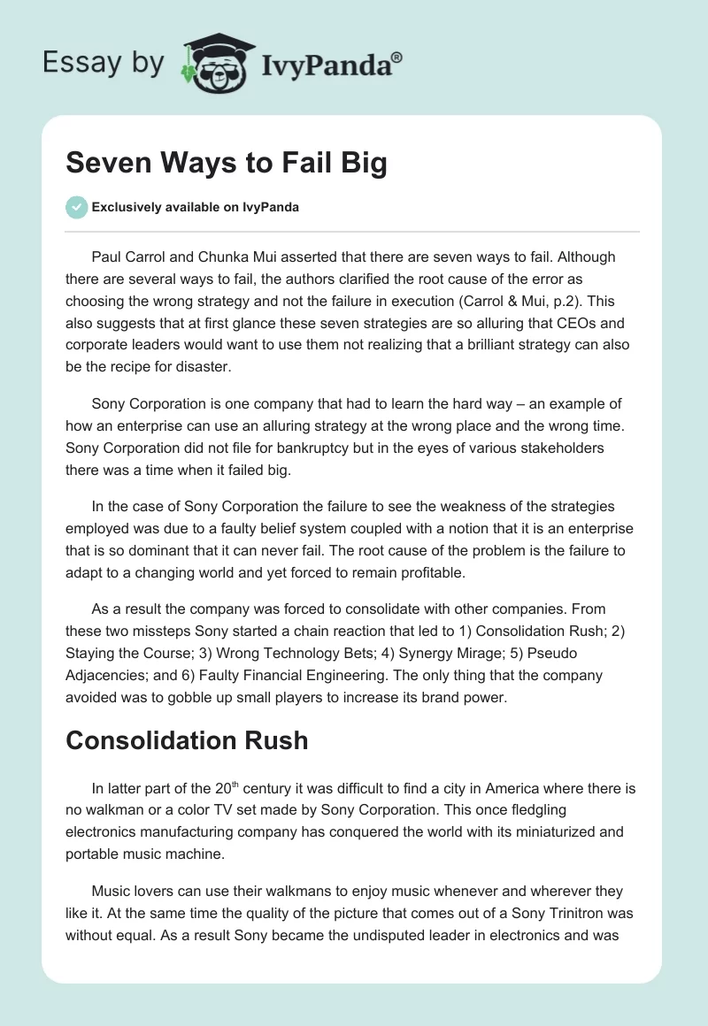 Seven Ways to Fail Big. Page 1