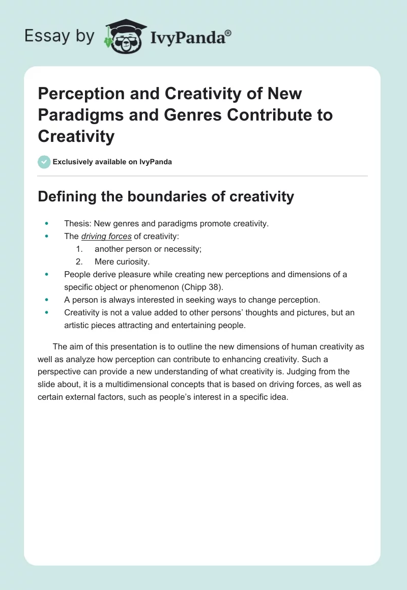 Perception and Creativity of New Paradigms and Genres Contribute to Creativity. Page 1