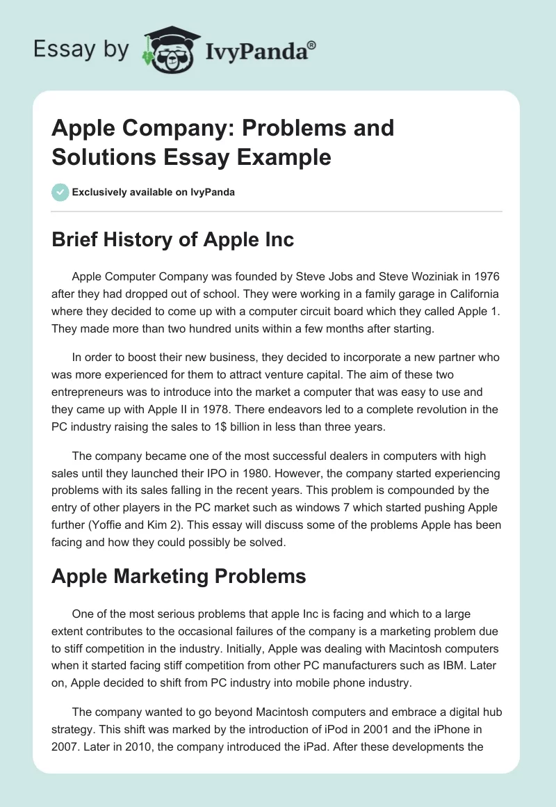 Apple Company: Problems and Solutions. Page 1