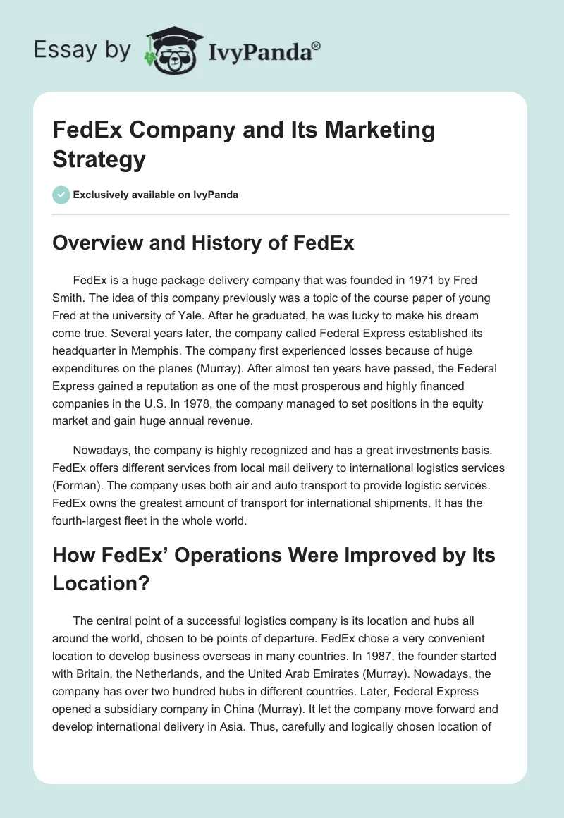 FedEx Company and Its Marketing Strategy. Page 1