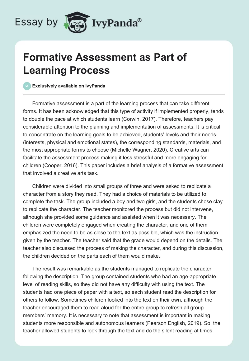 Formative Assessment as Part of Learning Process. Page 1