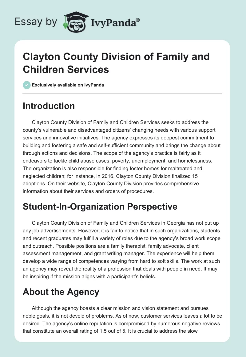 Clayton County Division of Family and Children Services. Page 1