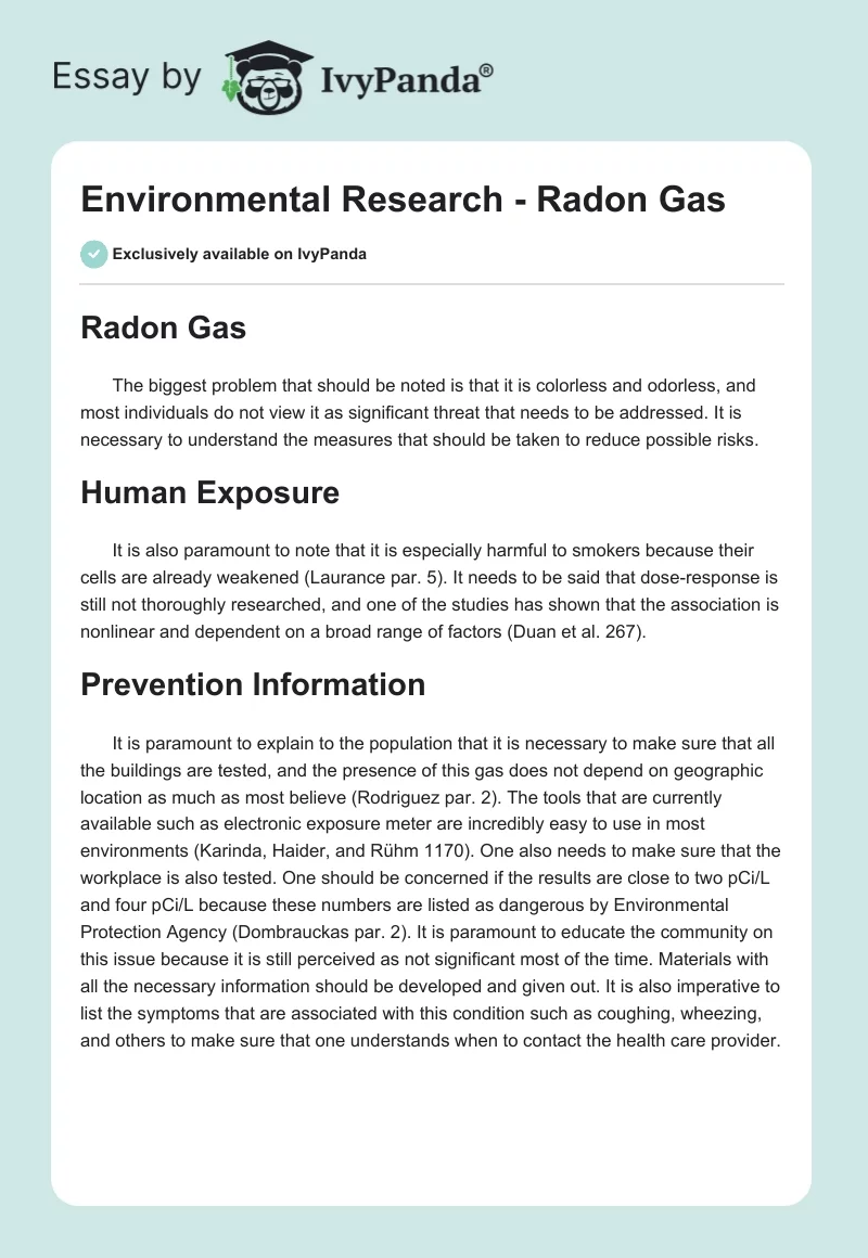 Environmental Research - Radon Gas. Page 1