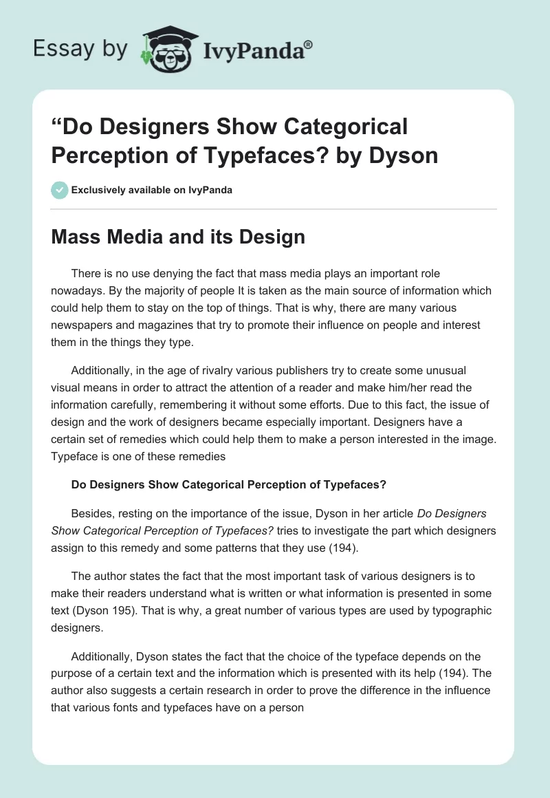 “Do Designers Show Categorical Perception of Typefaces?" by Dyson. Page 1