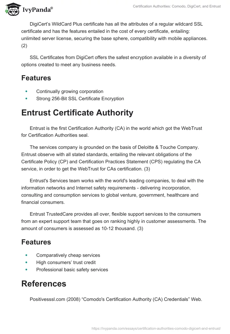 Certification Authorities: Comodo, DigiCert, and Entrust. Page 2