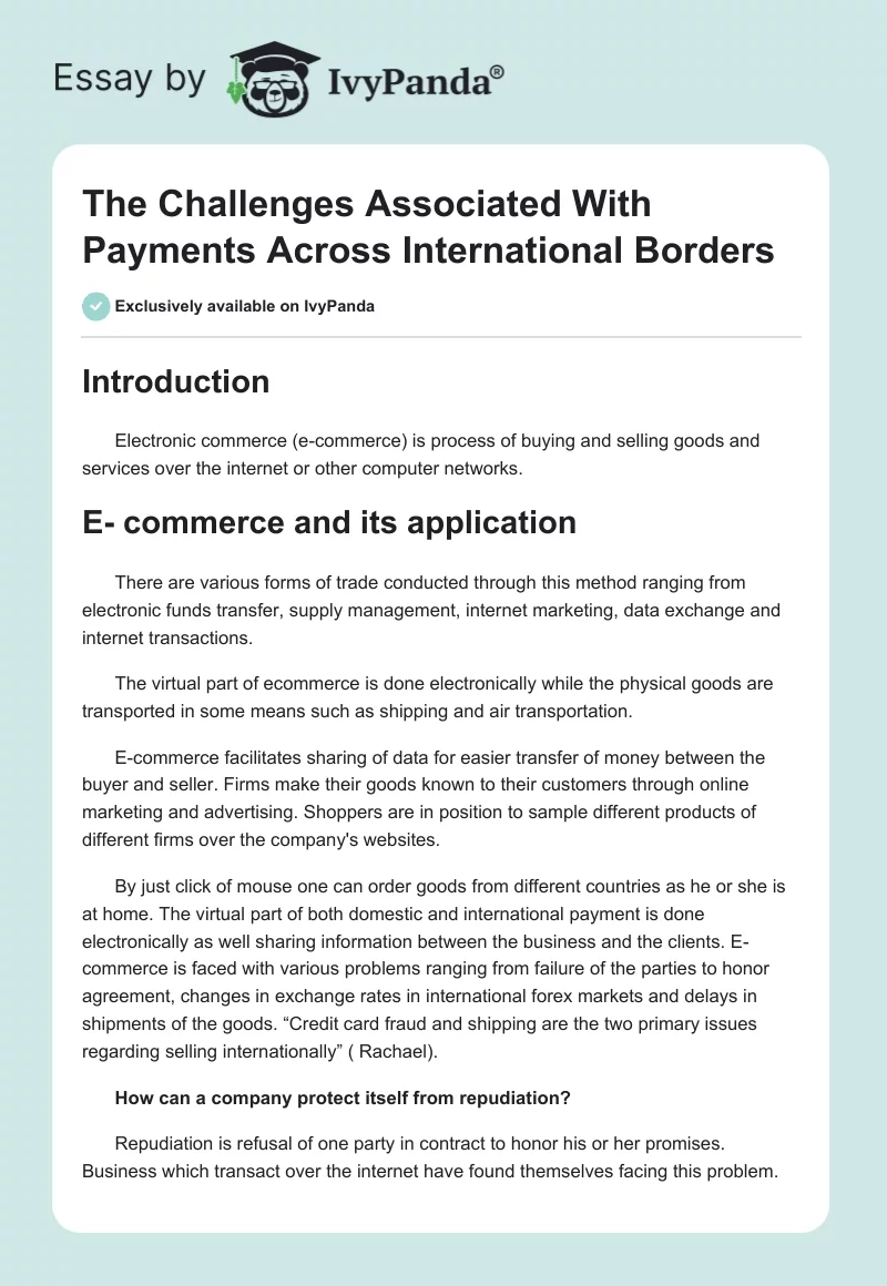 The Challenges Associated With Payments Across International Borders. Page 1