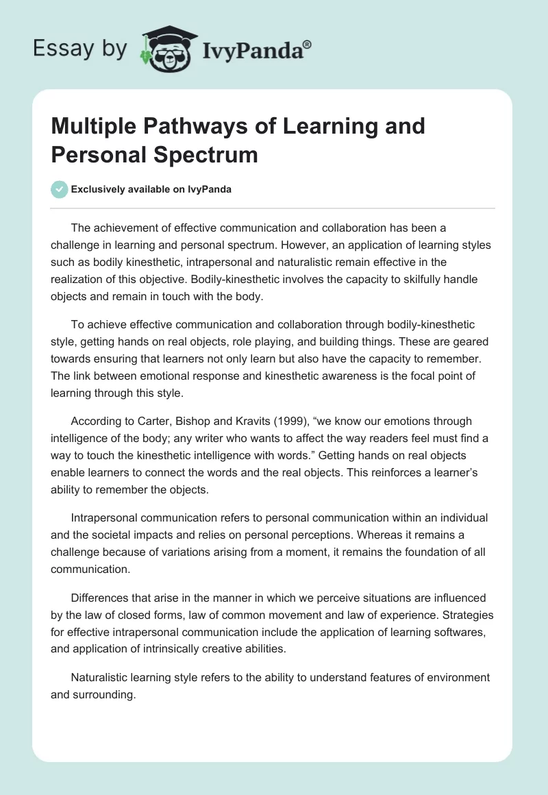 Multiple Pathways of Learning and Personal Spectrum. Page 1