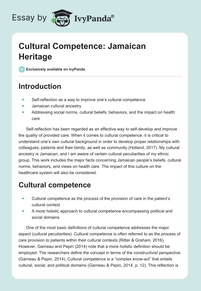 Cultural Competence: Jamaican Heritage. Page 1
